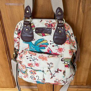 Lucky Brand Large Canvas Hobo Bird Butterfly Print Bag